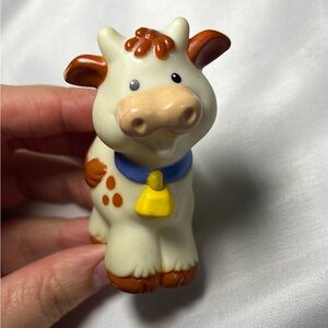 VTG 2002 Fisher Price Little People White Cow Brown Ears Farm Animal Figure